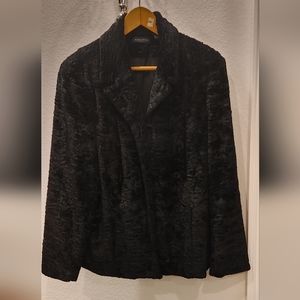 Valerie Stevens Collection Black Faux Persian Lamb Coat sz XL Hook Eye Closure